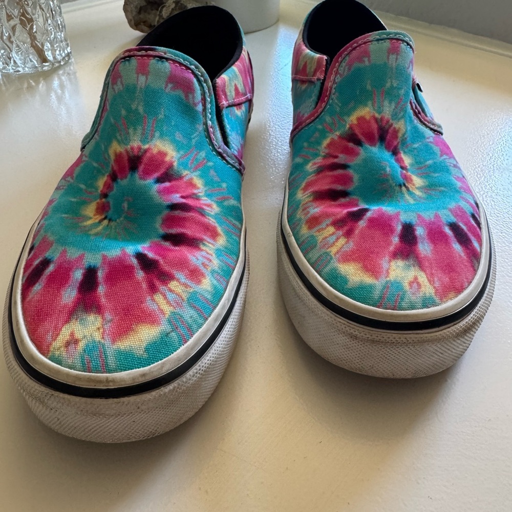 Vans Slip-On Sneakers in Turquoise, Pink & Yellow Tie-Dye